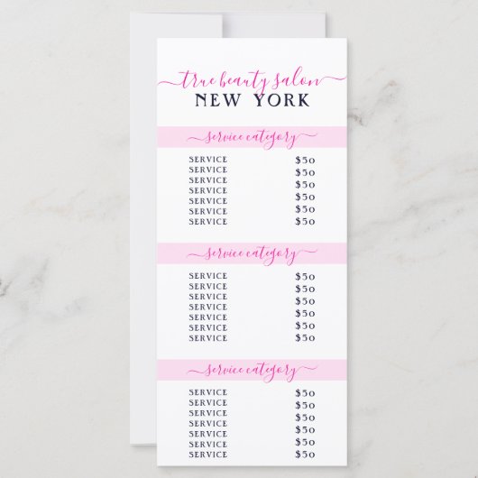 シンプル白エレガントピンクサロン価格表 (正面)