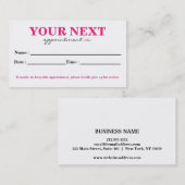 シンプル白エレガントピンク美しいアポイントメントカード 予約カード (正面/裏面)