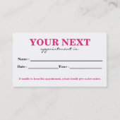 シンプル白エレガントピンク美しいアポイントメントカード 予約カード (正面)