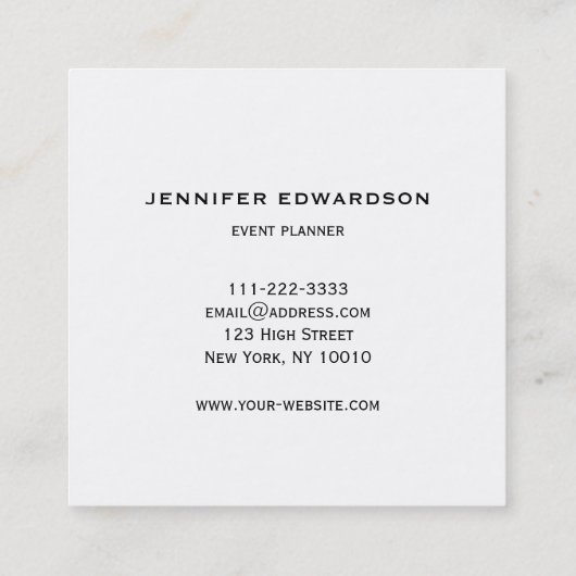 シンプル白エレガントミニマルプロフェッショナル。 スクエア名刺 (裏面)