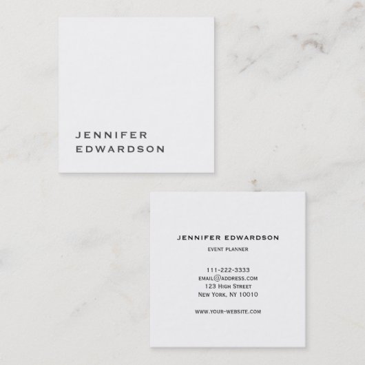 シンプル白エレガントミニマルプロフェッショナル。 スクエア名刺 (正面/裏面)