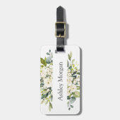 シンプル白エレガントローズグリーナリーフローラ ラゲッジタグ (正面縦)
