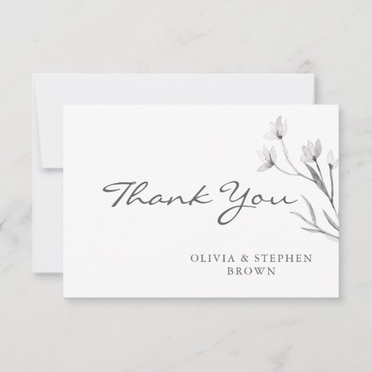 シンプル白エレガント手引き花。ウェディング サンキューカード (正面)