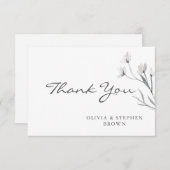 シンプル白エレガント手引き花。ウェディング サンキューカード (正面/裏面)