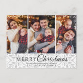 シンプル白エレガント枠3写真クリスマス シーズンポストカード (正面)