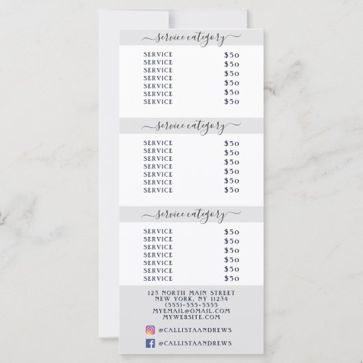 シンプル白エレガント灰色サロン価格表 (裏面)