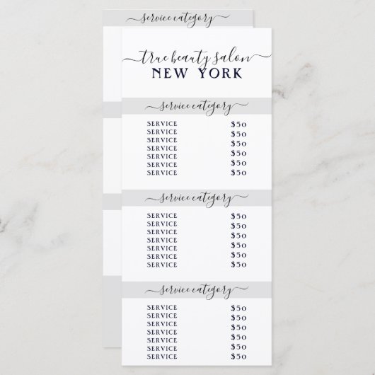 シンプル白エレガント灰色サロン価格表 (正面/裏面)