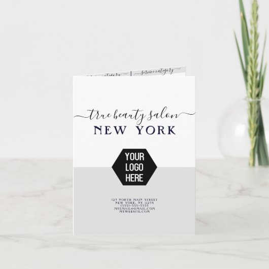 シンプル白エレガント灰色ロゴサロン価格表 ノートカード (正面)