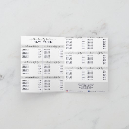 シンプル白エレガント灰色ロゴサロン価格表 ノートカード (内部)