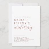 シンプル白エレガント白とバラ金ゴールド結婚の 招待状 (正面)