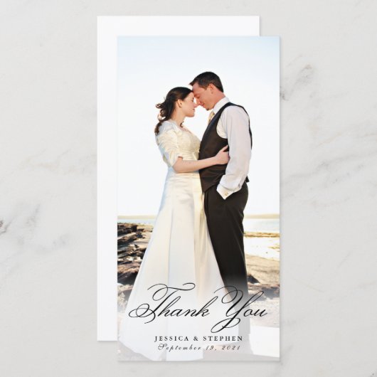 シンプル白エレガント白8x4フォトカード サンキューカード (正面/裏面)