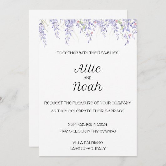 シンプル白エレガント結婚式招待状カード 招待状 (正面/裏面)