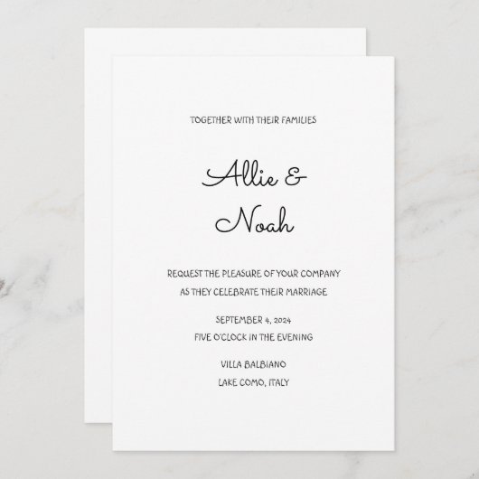 シンプル白エレガント結婚式招待状 招待状 (正面/裏面)