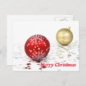 シンプル白エレガント色赤玉聖降誕祭 シーズンポストカード (正面/裏面)