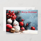 シンプル白エレガント色赤玉聖降誕祭 シーズンポストカード (正面/裏面)