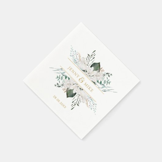 シンプル白エレガント花結婚の スタンダードカクテルナプキン (角)