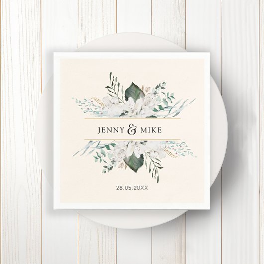 シンプル白エレガント花結婚の スタンダードカクテルナプキン