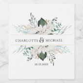 シンプル白エレガント花結婚の ワインラベル (シングルラベル)