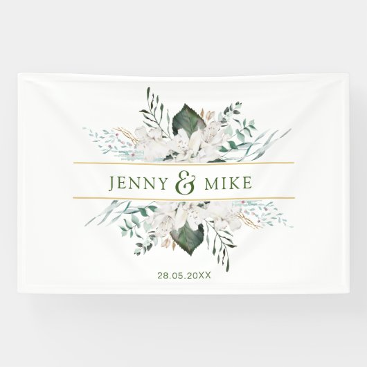 シンプル白エレガント花 横断幕 (横)