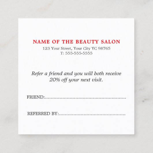 シンプル白エレガント赤紹介カード美しい 紹介カード (裏面)