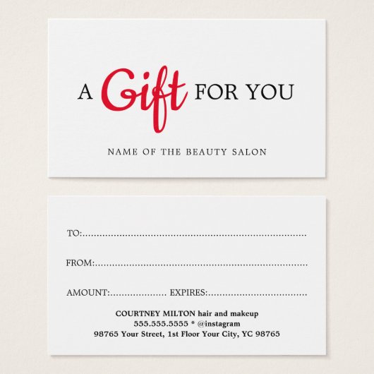 シンプル白エレガント赤美しいギフトカード (正面&裏面)