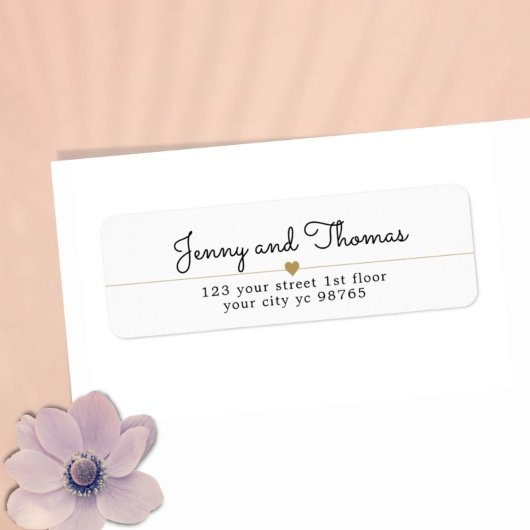 シンプル白エレガント金ゴールドハート結婚線 ラベル