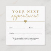 シンプル白エレガント金ゴールドハート美しいアポイントメント 予約カード (正面)