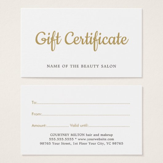 シンプル白エレガント金ゴールドフェイク美しいギフトカード (正面&裏面)