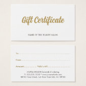 シンプル白エレガント金ゴールドフェイク美しいギフトカード (正面&裏面)