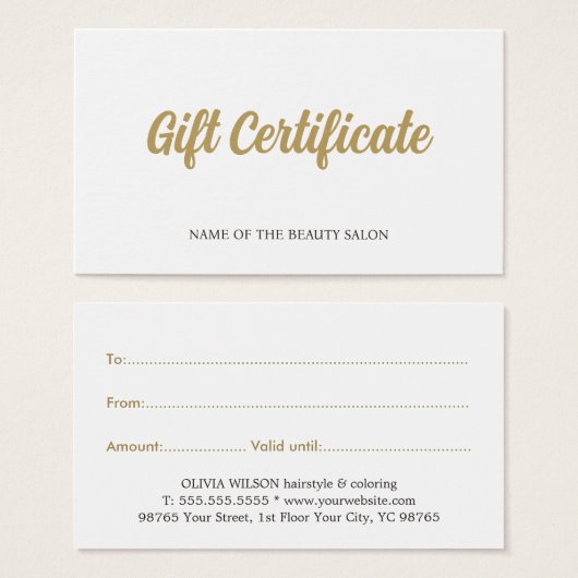 シンプル白エレガント金ゴールドフェイク美しいギフトカード (正面&裏面)