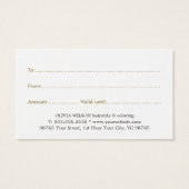 シンプル白エレガント金ゴールドフェイク美しいギフトカード (裏面)