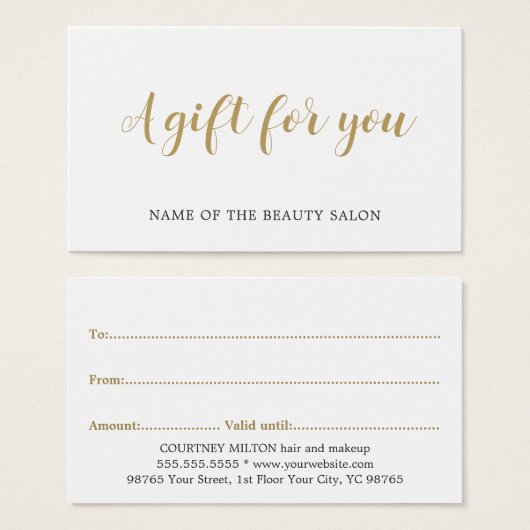 シンプル白エレガント金ゴールドフェイク美しいギフトカード (正面&裏面)