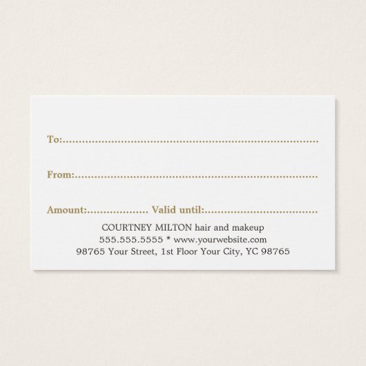 シンプル白エレガント金ゴールドフェイク美しいギフトカード (裏面)