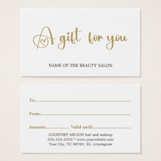 シンプル白エレガント金ゴールドフェイク美しいギフトカード (正面&裏面)