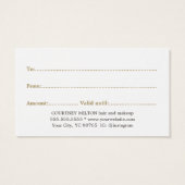 シンプル白エレガント金ゴールドフェイク美しいギフトカード (裏面)