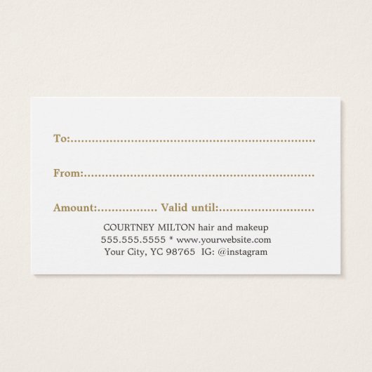 シンプル白エレガント金ゴールドフェイク美しいギフトカード (裏面)