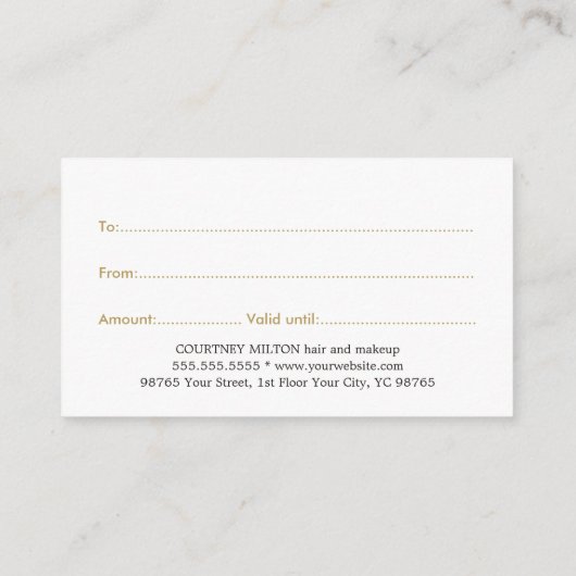 シンプル白エレガント金ゴールドフェイク美しいギフトカード アドバイスカード (裏面)