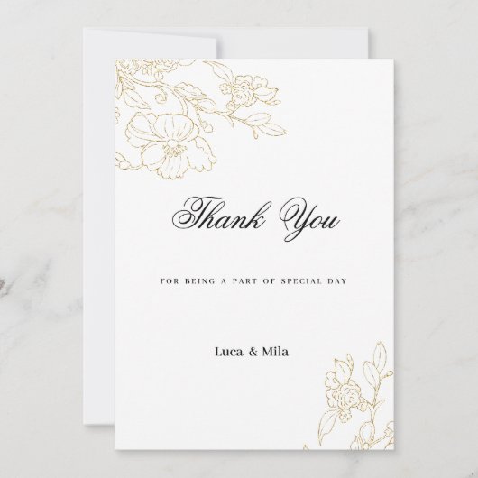 シンプル白エレガント金ゴールドフローラありがとう 招待状 (正面)