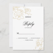 シンプル白エレガント金ゴールドフローラウェディングRSVP 招待状 (正面)