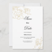 シンプル白エレガント金ゴールドフローラ日付の保存 招待状 (正面)
