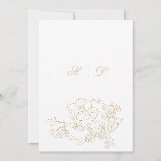 シンプル白エレガント金ゴールドフローラ日付の保存 招待状 (裏面)