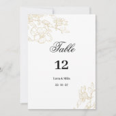 シンプル白エレガント金ゴールドフローラ表の番号 招待状 (正面)