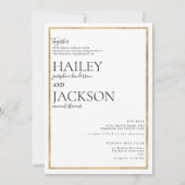 シンプル白エレガント金ゴールドミニマ結婚リスト 招待状 (正面)