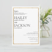 シンプル白エレガント金ゴールドミニマ結婚リスト 招待状 (スタンド正面)