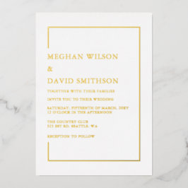 シンプル白エレガント金ゴールド結婚ズ 箔招待状
