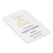 シンプル白エレガント金ゴールド結婚式の日付を保存 マグネット (右側)