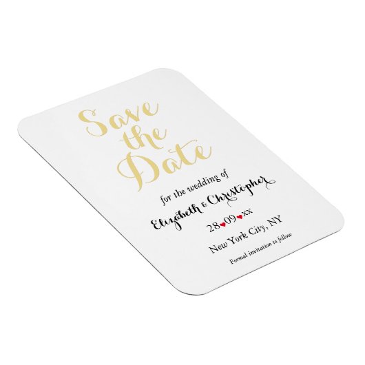 シンプル白エレガント金ゴールド結婚式の日付を保存 マグネット (右側)