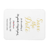 シンプル白エレガント金ゴールド結婚式の日付を保存 マグネット (横)