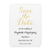 シンプル白エレガント金ゴールド結婚式の日付を保存 マグネット (縦)