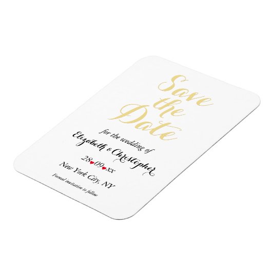 シンプル白エレガント金ゴールド結婚式の日付を保存 マグネット (左側)